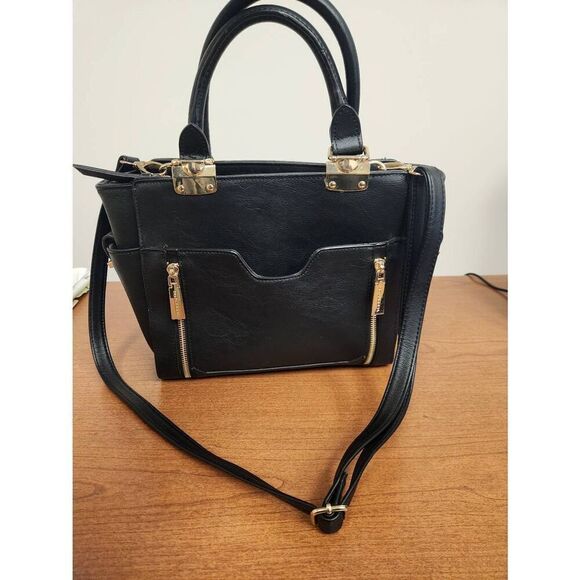 Big Buddha black faux leather 2 way, Handbag and/or Crossbody with gold hardware - Picture 1 of 12